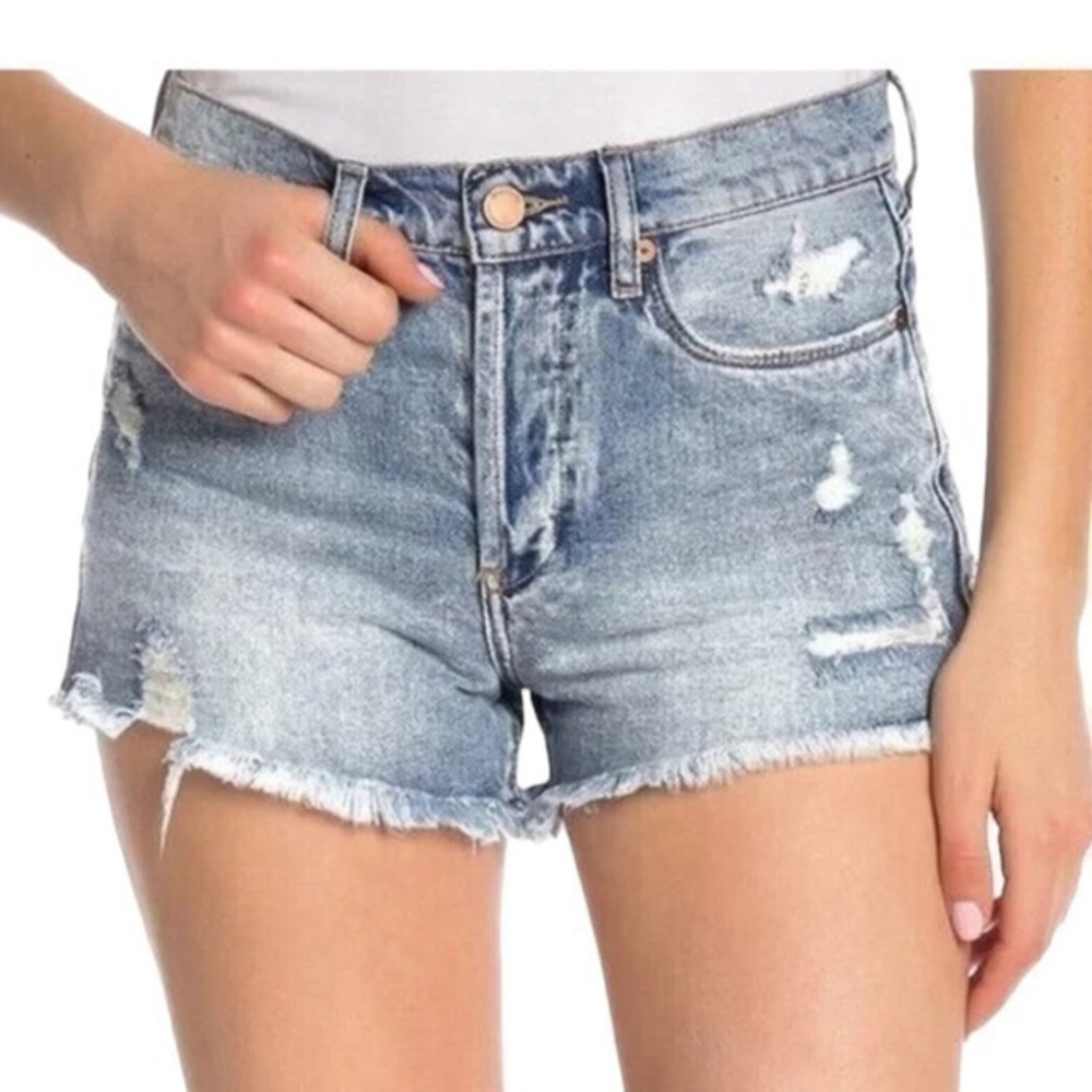 BLANK NYC Revolve Light Wash High Waist Distressed Frayed Jean Shorts Size 27